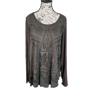 Tribal Women's Olive Green Laser Cut Blouse Size L